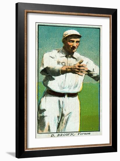 Vernon, CA, Vernon Pacific Coast League, D. Brown, Baseball Card-Lantern Press-Framed Art Print