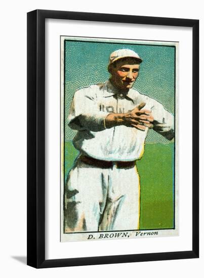 Vernon, CA, Vernon Pacific Coast League, D. Brown, Baseball Card-Lantern Press-Framed Art Print