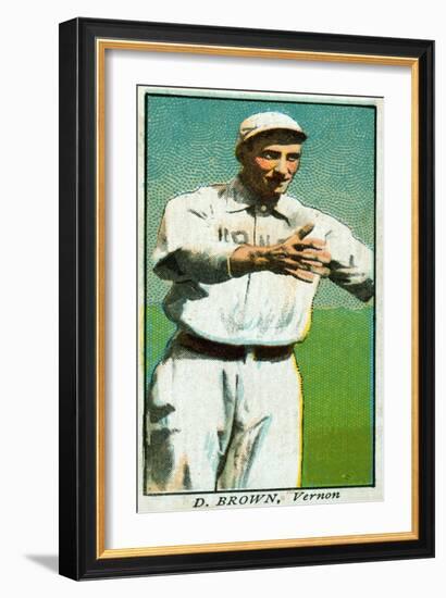 Vernon, CA, Vernon Pacific Coast League, D. Brown, Baseball Card-Lantern Press-Framed Art Print