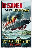 The sinking of RMS Lusitania with the ship in flames. Lusitania was hit in 1915 by a German U-boat.-Vernon Lewis Gallery-Art Print