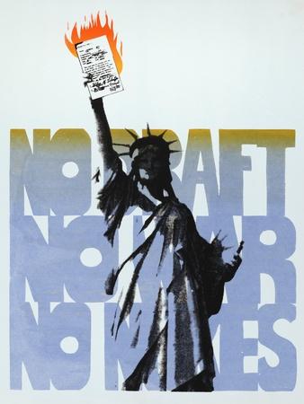 Print of the statue of liberty holding up a burning draft card - Vernon Lewis Gallery
