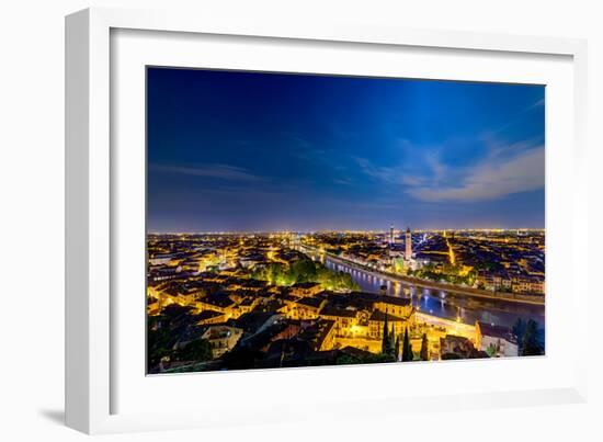 Verona Panoramic View at Dusk-Carlo Amodeo-Framed Photographic Print