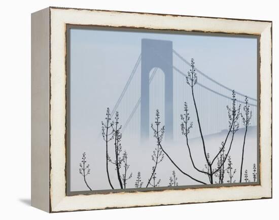 Verrazano-Narrows Bridge in Morning Fog, Staten Island, New York, USA-Walter Bibikow-Framed Premier Image Canvas