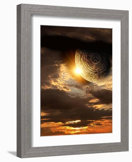 Vertical Background With Maya Calendar And Sunset-frenta-Framed Art Print