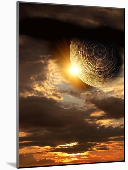 Vertical Background With Maya Calendar And Sunset-frenta-Mounted Art Print