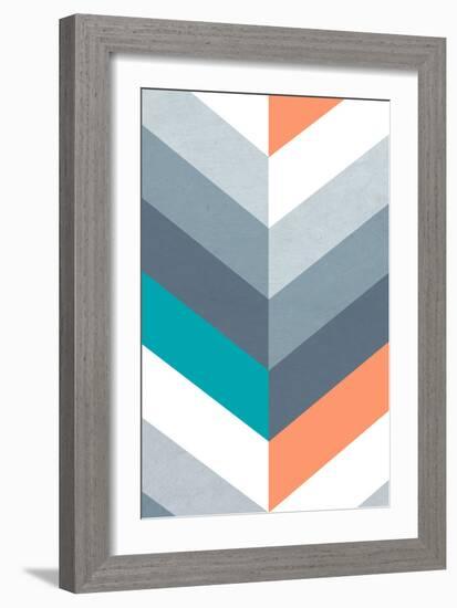 Vertical Chevron Pattern Light - Teal, Orange, Blue-Dominique Vari-Framed Art Print