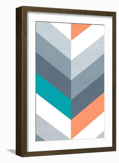 Vertical Chevron Pattern Light - Teal, Orange, Blue-Dominique Vari-Framed Art Print