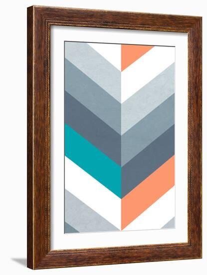 Vertical Chevron Pattern Light - Teal, Orange, Blue-Dominique Vari-Framed Art Print