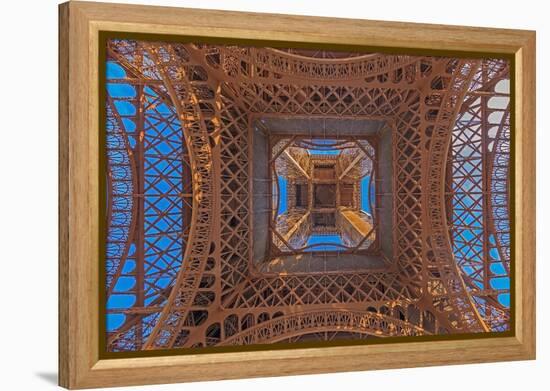 Vertical View of Eiffel Tower in Paris from Ground Perspective-Pictures-and-Pixels-Framed Premier Image Canvas
