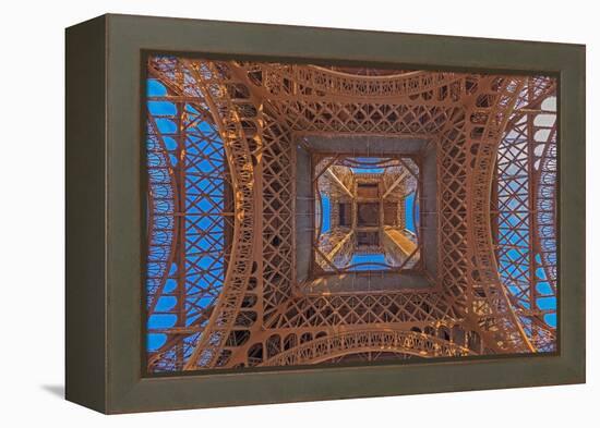 Vertical View of Eiffel Tower in Paris from Ground Perspective-Pictures-and-Pixels-Framed Premier Image Canvas