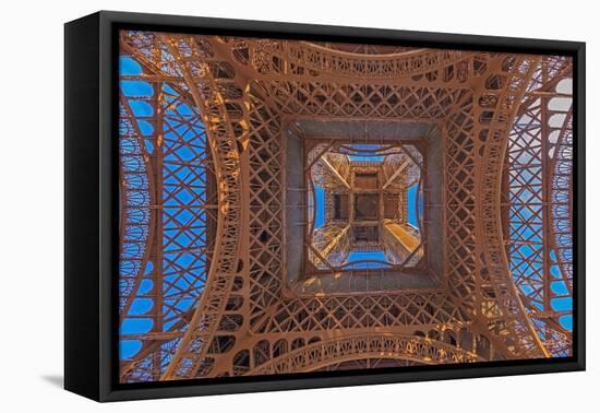 Vertical View of Eiffel Tower in Paris from Ground Perspective-Pictures-and-Pixels-Framed Premier Image Canvas