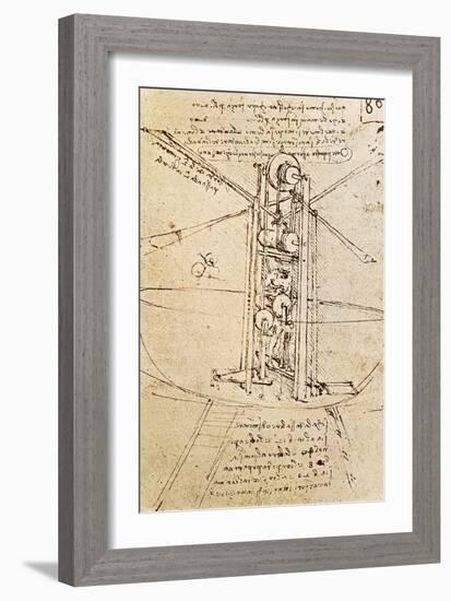 Vertically Standing Bird's-Winged Flying Machine, Fol. 80R from Paris Manuscript B, 1488-90-Leonardo da Vinci-Framed Giclee Print