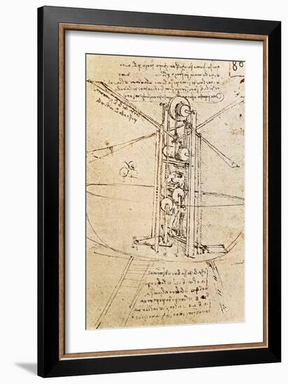 Vertically Standing Bird's-Winged Flying Machine, Fol. 80R from Paris Manuscript B, 1488-90-Leonardo da Vinci-Framed Giclee Print