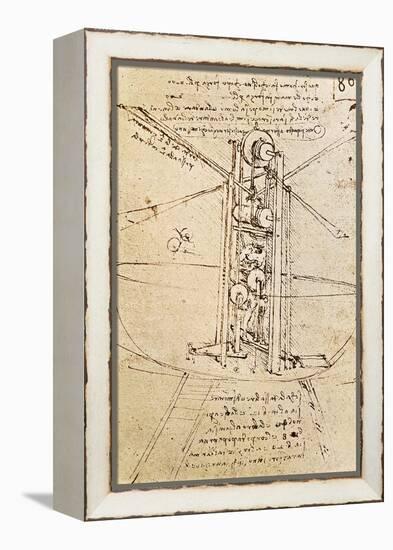 Vertically Standing Bird's-Winged Flying Machine, Fol. 80R from Paris Manuscript B, 1488-90-Leonardo da Vinci-Framed Premier Image Canvas