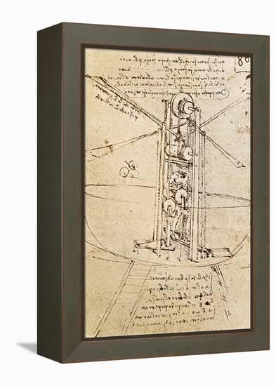 Vertically Standing Bird's-Winged Flying Machine, Fol. 80R from Paris Manuscript B, 1488-90-Leonardo da Vinci-Framed Premier Image Canvas