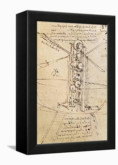 Vertically Standing Bird's-Winged Flying Machine, Fol. 80R from Paris Manuscript B, 1488-90-Leonardo da Vinci-Framed Premier Image Canvas