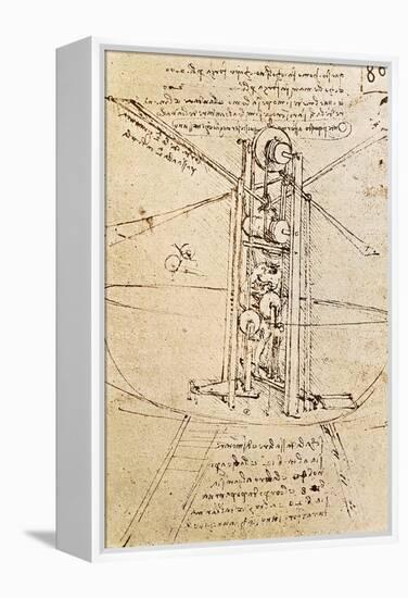 Vertically Standing Bird's-Winged Flying Machine, Fol. 80R from Paris Manuscript B, 1488-90-Leonardo da Vinci-Framed Premier Image Canvas