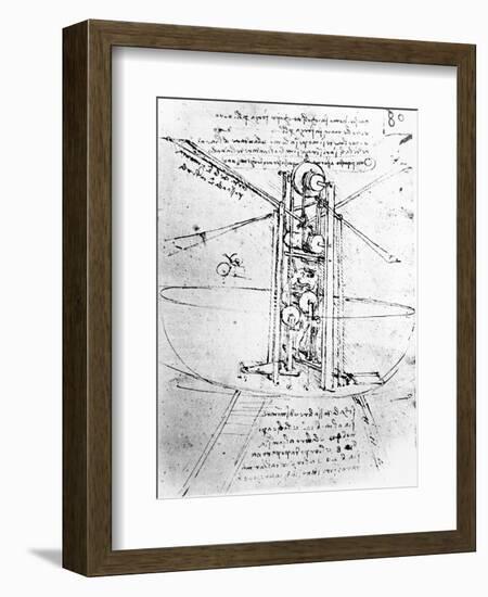 Vertically Standing Bird's-winged Flying Machine, from Paris Manuscript B, 1488-90-Leonardo da Vinci-Framed Giclee Print