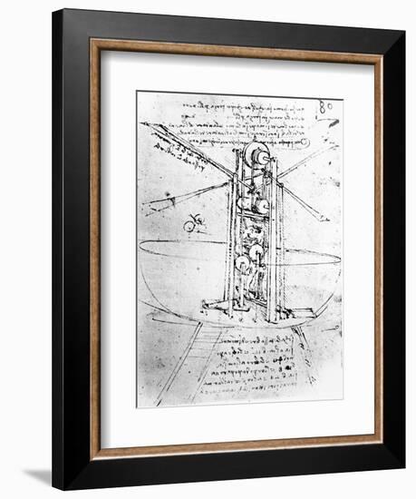 Vertically Standing Bird's-winged Flying Machine, from Paris Manuscript B, 1488-90-Leonardo da Vinci-Framed Giclee Print