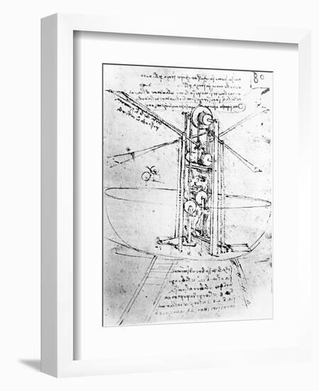 Vertically Standing Bird's-winged Flying Machine, from Paris Manuscript B, 1488-90-Leonardo da Vinci-Framed Giclee Print