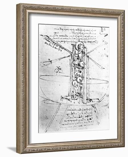 Vertically Standing Bird's-winged Flying Machine, from Paris Manuscript B, 1488-90-Leonardo da Vinci-Framed Giclee Print