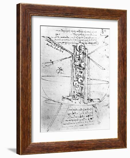 Vertically Standing Bird's-winged Flying Machine, from Paris Manuscript B, 1488-90-Leonardo da Vinci-Framed Giclee Print