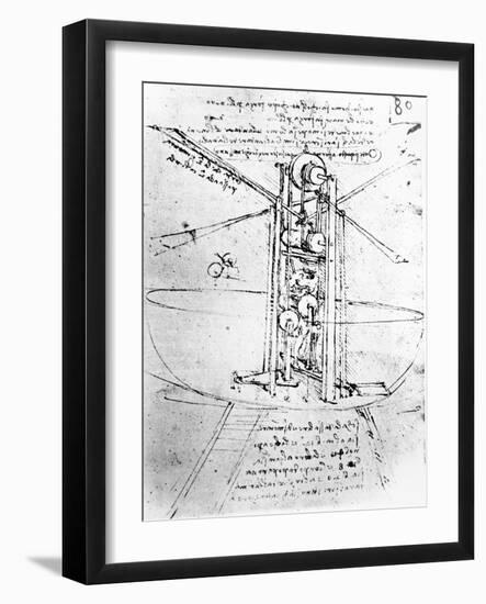 Vertically Standing Bird's-winged Flying Machine, from Paris Manuscript B, 1488-90-Leonardo da Vinci-Framed Giclee Print