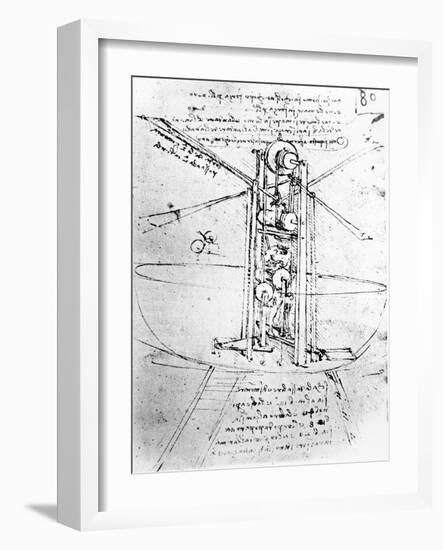 Vertically Standing Bird's-winged Flying Machine, from Paris Manuscript B, 1488-90-Leonardo da Vinci-Framed Giclee Print