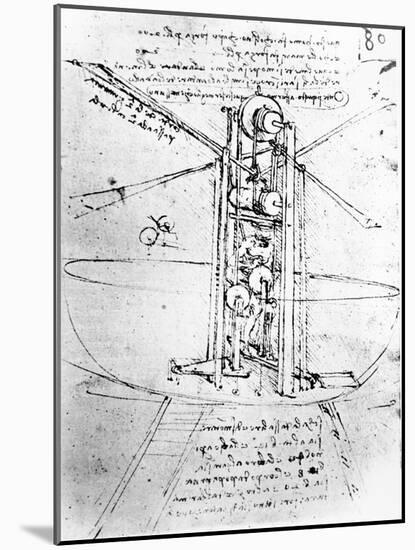 Vertically Standing Bird's-winged Flying Machine, from Paris Manuscript B, 1488-90-Leonardo da Vinci-Mounted Giclee Print