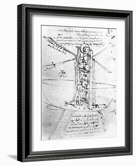 Vertically Standing Bird's-winged Flying Machine, from Paris Manuscript B, 1488-90-Leonardo da Vinci-Framed Giclee Print