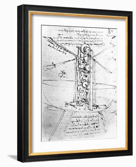 Vertically Standing Bird's-winged Flying Machine, from Paris Manuscript B, 1488-90-Leonardo da Vinci-Framed Giclee Print