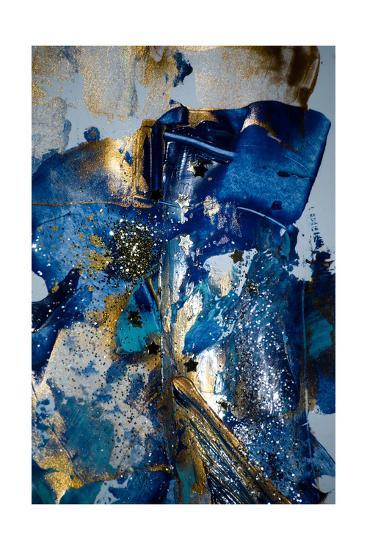 Very Beautiful Art Abstract Background Blue And Gold Paint Golden Sequins Art Print Caracolla Art Com