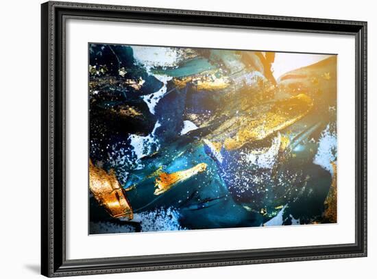 Very Beautiful Art. Abstract Background. Blue and Gold Paint. Golden Sequins-CARACOLLA-Framed Premium Giclee Print