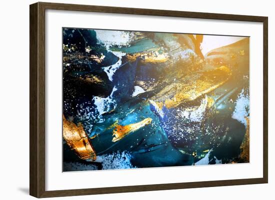 Very Beautiful Art. Abstract Background. Blue and Gold Paint. Golden Sequins-CARACOLLA-Framed Premium Giclee Print