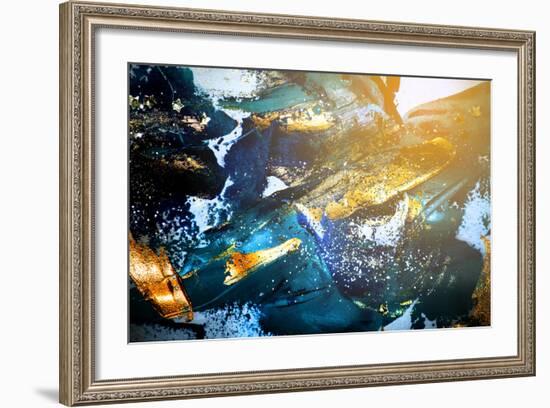 Very Beautiful Art. Abstract Background. Blue and Gold Paint. Golden Sequins-CARACOLLA-Framed Art Print
