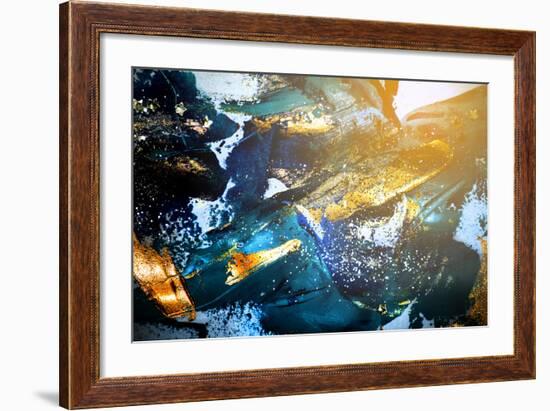 Very Beautiful Art. Abstract Background. Blue and Gold Paint. Golden Sequins-CARACOLLA-Framed Art Print