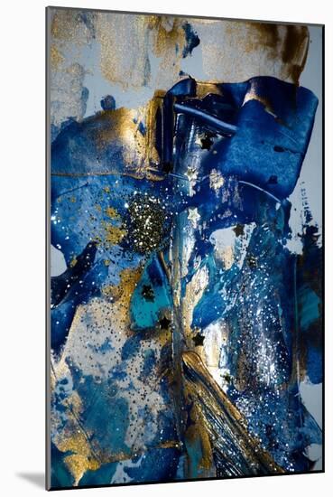 Very Beautiful Art. Abstract Background. Blue and Gold Paint. Golden Sequins-CARACOLLA-Mounted Art Print