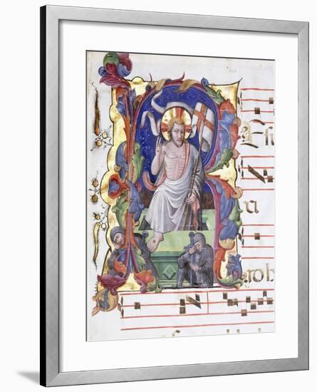 Very Large Historiated Letter 'A', Showing the Resurrection, C.1400-1450-null-Framed Giclee Print