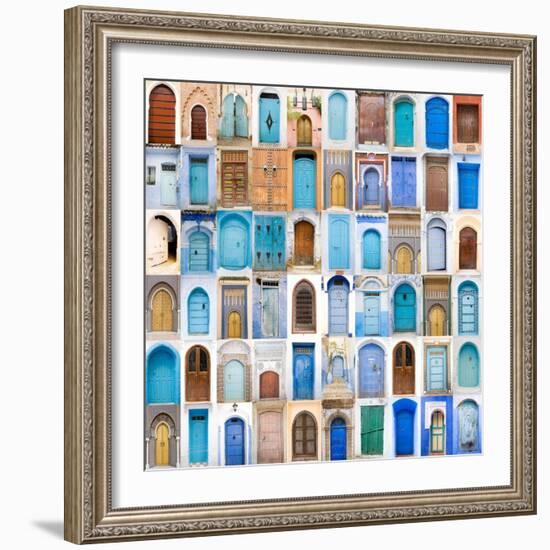 Very Old, Blue And Golden Doors Of Morocco-charobna-Framed Premium Giclee Print