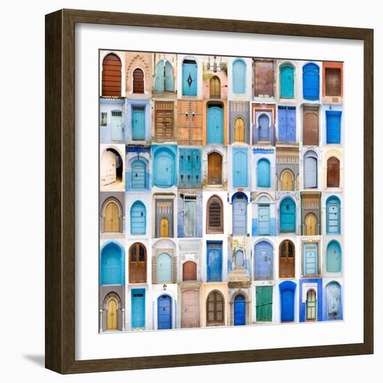 Very Old, Blue And Golden Doors Of Morocco-charobna-Framed Premium Giclee Print