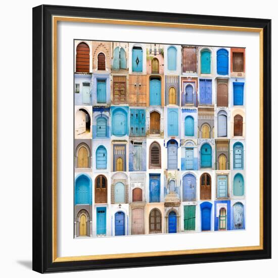 Very Old, Blue And Golden Doors Of Morocco-charobna-Framed Premium Giclee Print