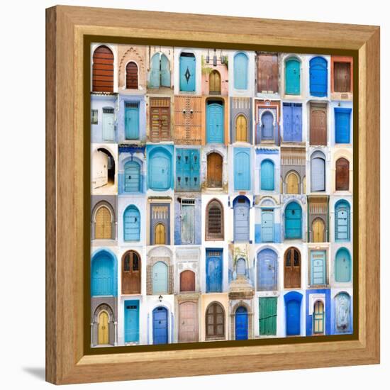 Very Old, Blue And Golden Doors Of Morocco-charobna-Framed Stretched Canvas