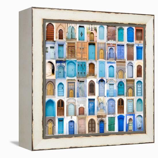 Very Old, Blue And Golden Doors Of Morocco-charobna-Framed Stretched Canvas