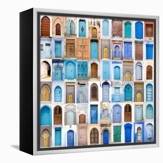 Very Old, Blue And Golden Doors Of Morocco-charobna-Framed Stretched Canvas