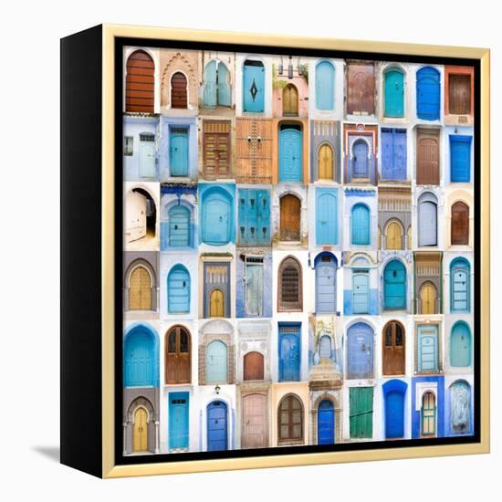 Very Old, Blue And Golden Doors Of Morocco-charobna-Framed Stretched Canvas