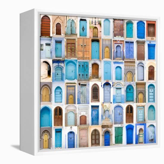 Very Old, Blue And Golden Doors Of Morocco-charobna-Framed Stretched Canvas