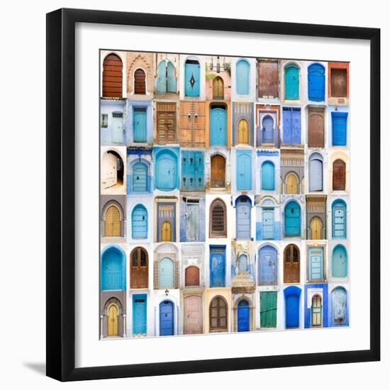 Very Old, Blue And Golden Doors Of Morocco-charobna-Framed Art Print