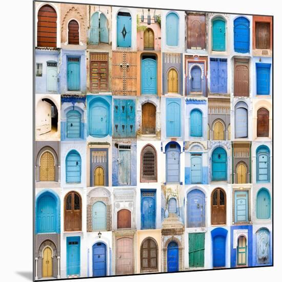 Very Old, Blue And Golden Doors Of Morocco-charobna-Mounted Premium Giclee Print