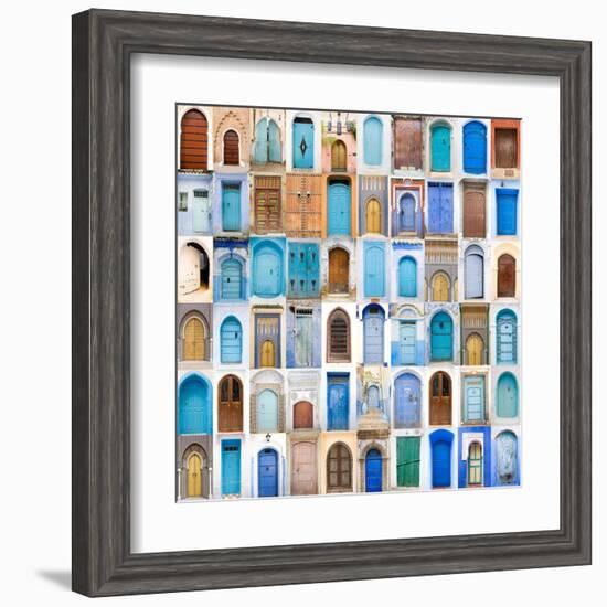 Very Old, Blue And Golden Doors Of Morocco-charobna-Framed Art Print