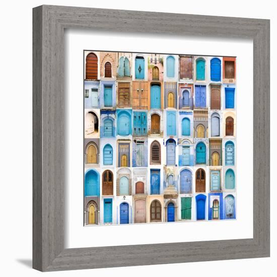 Very Old, Blue And Golden Doors Of Morocco-charobna-Framed Art Print